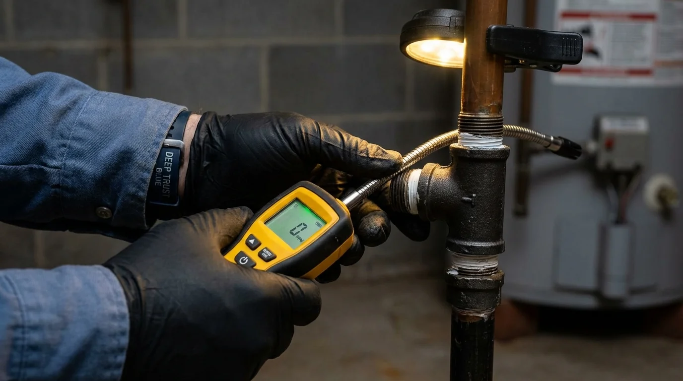 Gas leak detection with electronic sniffer by Johns Plumbing LLC in Castine