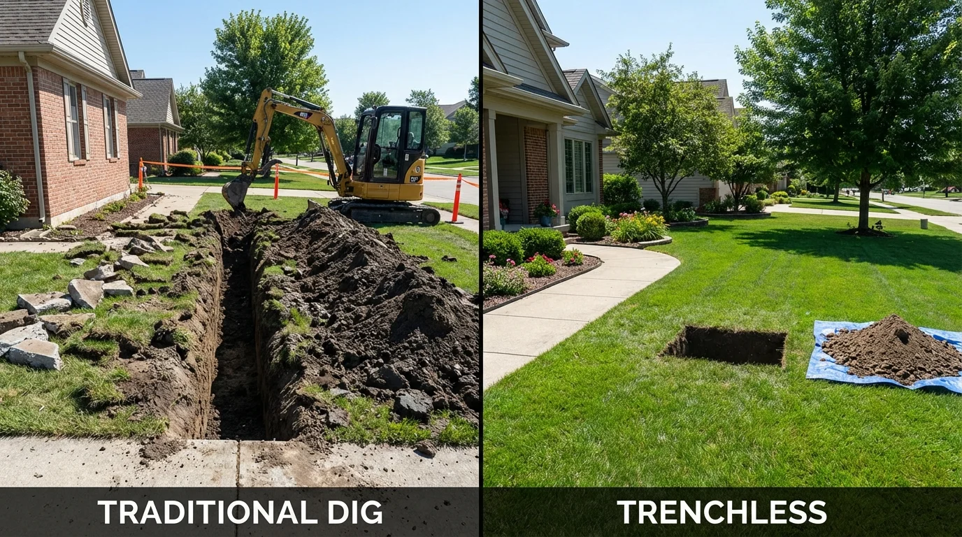 Trenchless sewer repair with minimal yard damage versus traditional excavation in Castine, ME